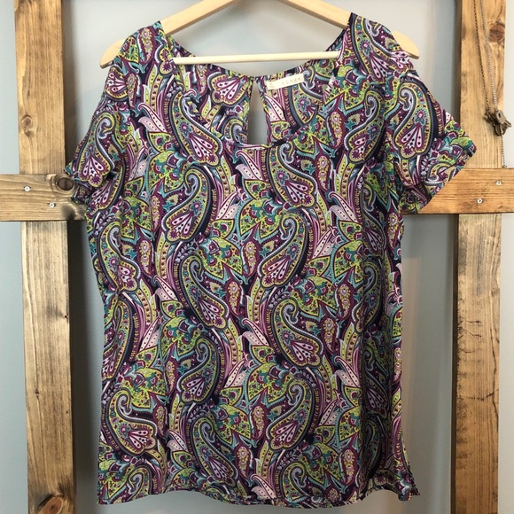 Hinge Split Shoulder Paisley Silk Top - Picture 2 of 7